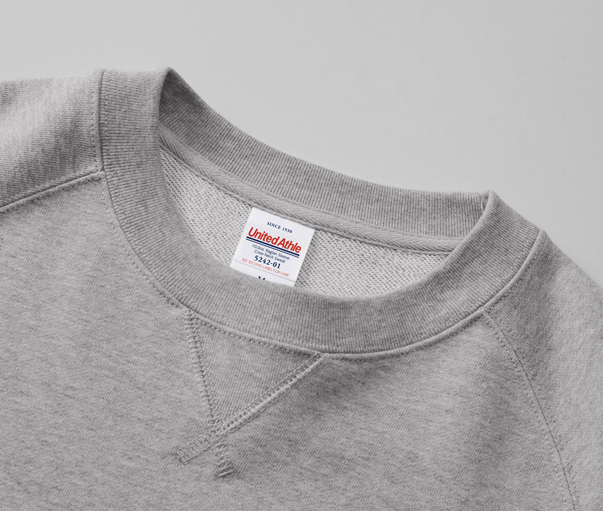 10.0オンス ラグランスリーブ クルーネック スウェット（裏毛パイル）