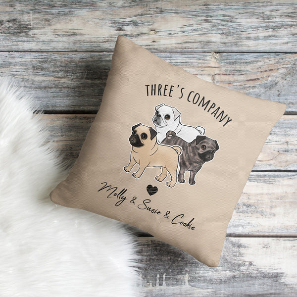 パグ柄クッション、パグ柄クッションカバー、名入れパグ枕カバー、オリジナルパグギフト、パグ好きママへ、パグ好きパパへのプレゼントに