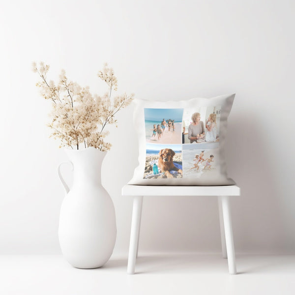 写真入りオーダークッション｜4枚の写真をレイアウト可能｜カスタムクッションカバー｜名入れフォトピロー｜オリジナルギフト｜フォトギフト