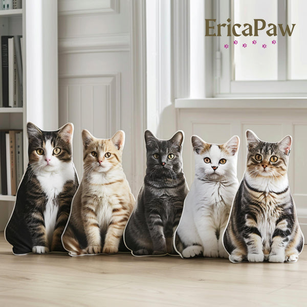 オーダーメイド猫型クッション、名入れ猫クッション、ペットオリジナルクッション、ペット肖像クッション、犬クッション、猫クッション、ペットメモリアルギフト