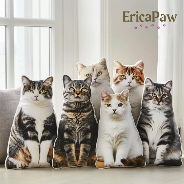オーダーメイド猫型クッション、名入れ猫クッション、ペットオリジナルクッション、ペット肖像クッション、犬クッション、猫クッション、ペットメモリアルギフト