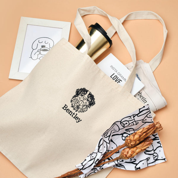 オーダーメイド犬刺繍コットントートバッグ：愛犬家のための名入れペットギフト