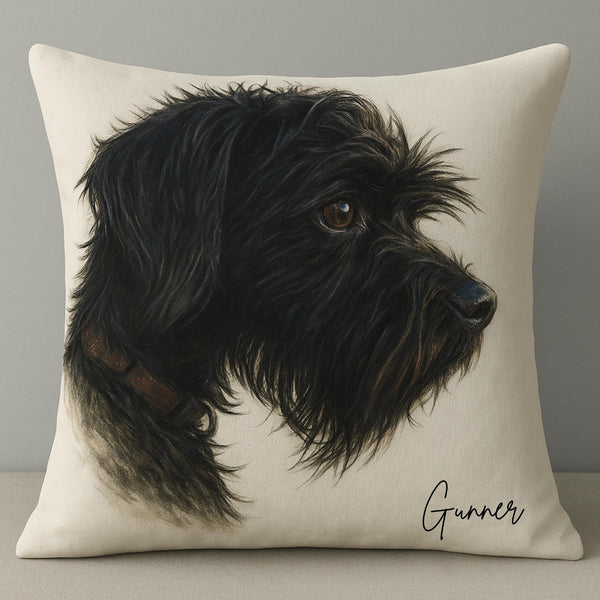 カスタム犬ポートレート枕／ペットロス メモリアルギフト／名入れ犬クッション／手描き風ペット似顔絵／オーダーペットアート／犬好きさんへのギフト／ペットインテリア装飾