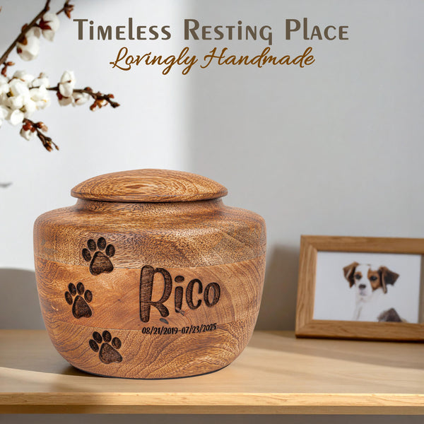 オーダーメイドペット用骨壷（3サイズ展開）木製名入れペット骨壷 猫用・犬用　ハンドメイド遺灰ケース／メモリアルアニマル urn