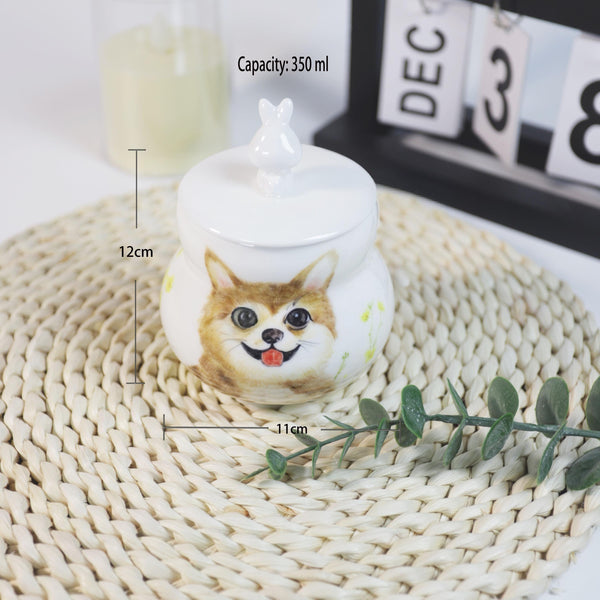 ペット用骨壺。セラミック製で名入れなどのカスタマイズが可能、容量は350ml。小型犬（トイプードルなど）向けのサイズで、大切なペットのご遺骨を納めてご供養いただけます。