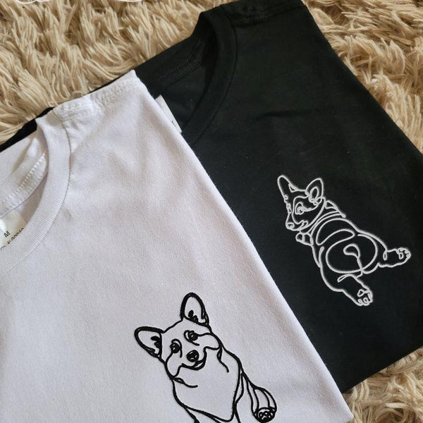オーダーメイド愛犬刺繍Tシャツ／ペット写真から作る犬のポートレート刺繍／名入れ対応カスタム刺繍Tシャツ