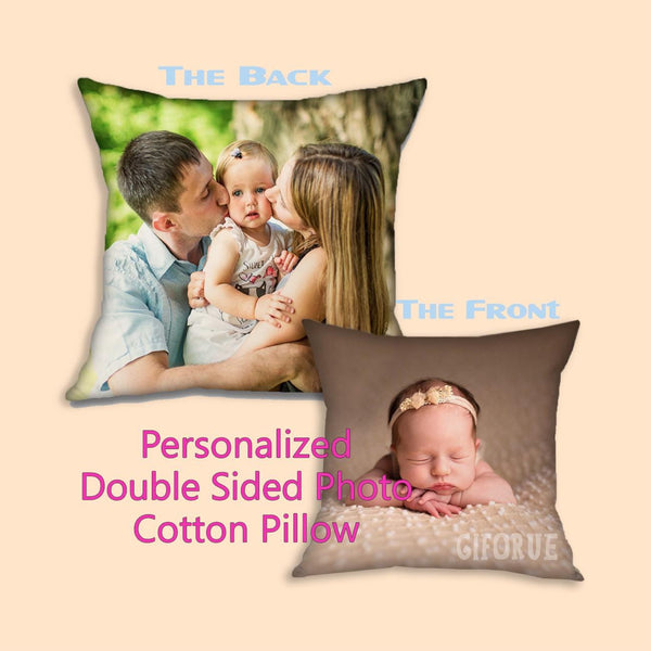 オーダーメイド 2枚写真コットン枕カバー｜両面写真プリント対応・名入れクッションカバー｜デコレーション用 throw ピロー｜フォトギフト｜GIFORUE