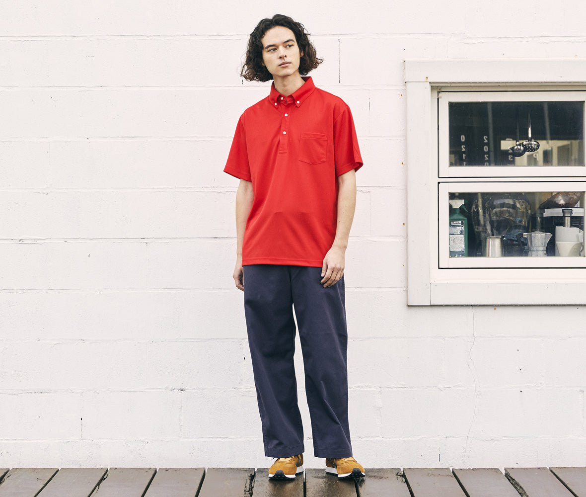 4.1オンス ドライアスレチック ボタンダウンポロシャツ（ポケット付）